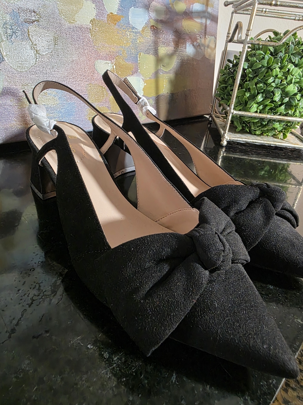 New, Never Worn, Bandolino Black Suede Knot-Detail Slingback Pumps - Women